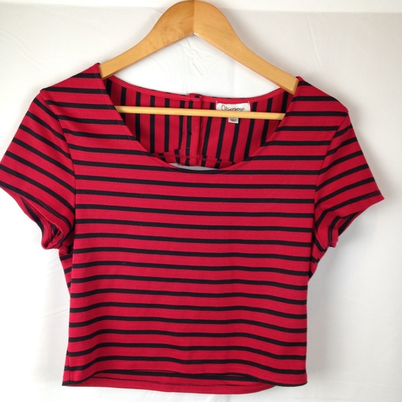 Olsenboye Tops - Olsenboye Red & Black Stripe Cutout Crop Top XL